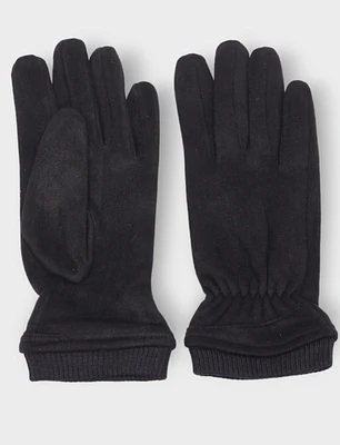 Stretchy Faux Suede Gloves with Elastic Knit Cuffs by Saki