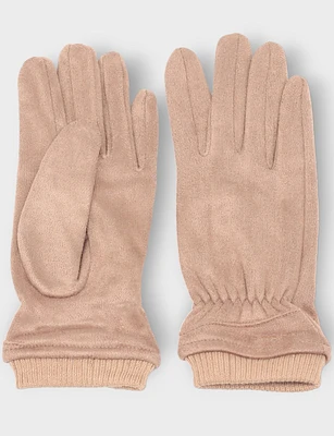 Stretchy Faux Suede Gloves with Elastic Knit Cuffs by Saki