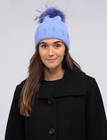 Knit Beanie with detachable Genuine Fur Pom Pom by Saki