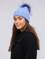 Knit Beanie with detachable Genuine Fur Pom Pom by Saki