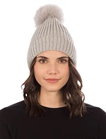 Beanie with Detachable Genuine Fur Pom by Sokos