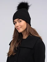 Beanie with Detachable Genuine Fur Pom Pom by Sokos