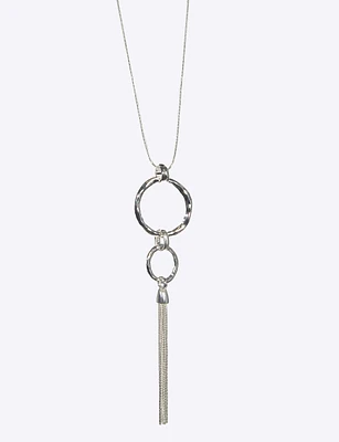 Nickel-Free Silver Long Necklace with Double Loop & Tassel Pendant