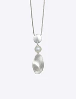 Elegant Long Silver Distressed Metal And Mother-of-pearl Pendant Necklace