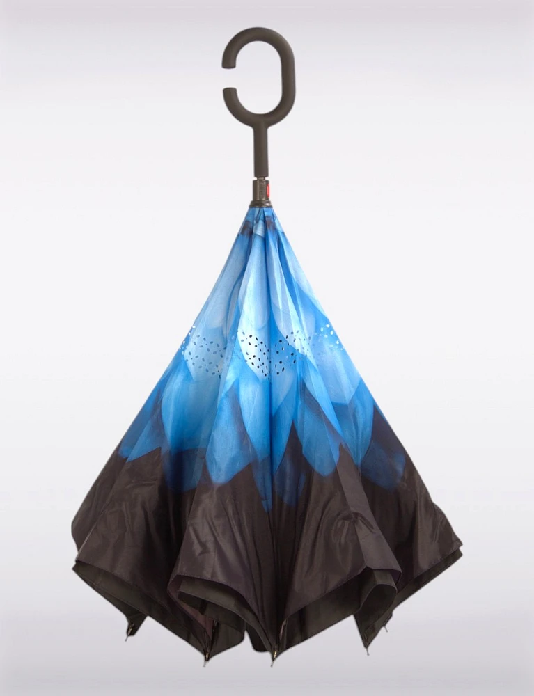 Versatile Reversible Umbrella with a Centered Blue Flower Pattern