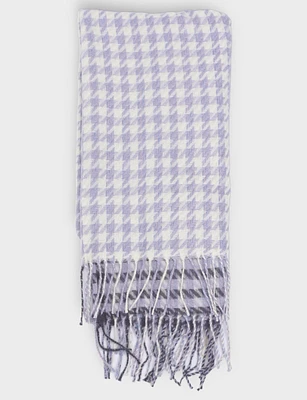 chic fringed houndstooth oblong scarf by saki