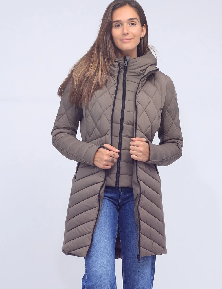 Vegan Recycled Water-resistant Long Puffer With Detachable Hood by Bernardo