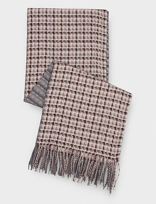 Elegant Two-Tone Striped Oblong Scarf with Fringed Edges by Saki