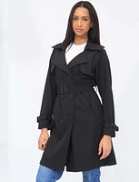 Vegan Long Double-Breasted Stretch Trench Coat by Point Zero