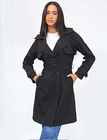 Vegan Long Double-Breasted Stretch Trench Coat by Point Zero