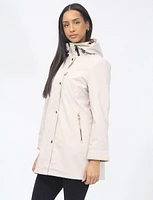 Wind & Water Resistant Vegan Softshell Coat with Detachable Zip Off Hood by Saki