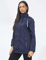 Vegan Adjustable Cinched Waist Windbreaker with Detachable Hood by Saki Sport