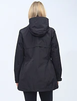 Vegan Elastic Cinched Waist Rain Tech Hooded Jacket by Details