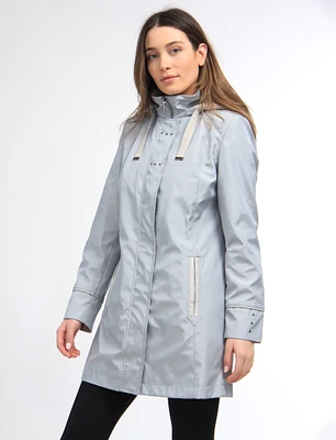Straight Cut Water Resistant Coat With Removable Plaid-Lined Hood by Portrait