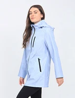 Straight Cut Striped Detachable Hooded Water-Resistant Coat By Portrait