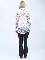 Sheer Floral and Butterfly Print Button-Front Lace Back Shirt by Adore
