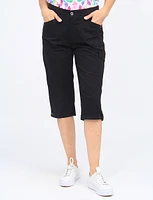 Taylor Stretchy Cargo Capri With Side Tabs And Buttons By Dash Clothing