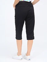 Taylor Stretchy Cargo Capri With Side Tabs And Buttons By Dash Clothing