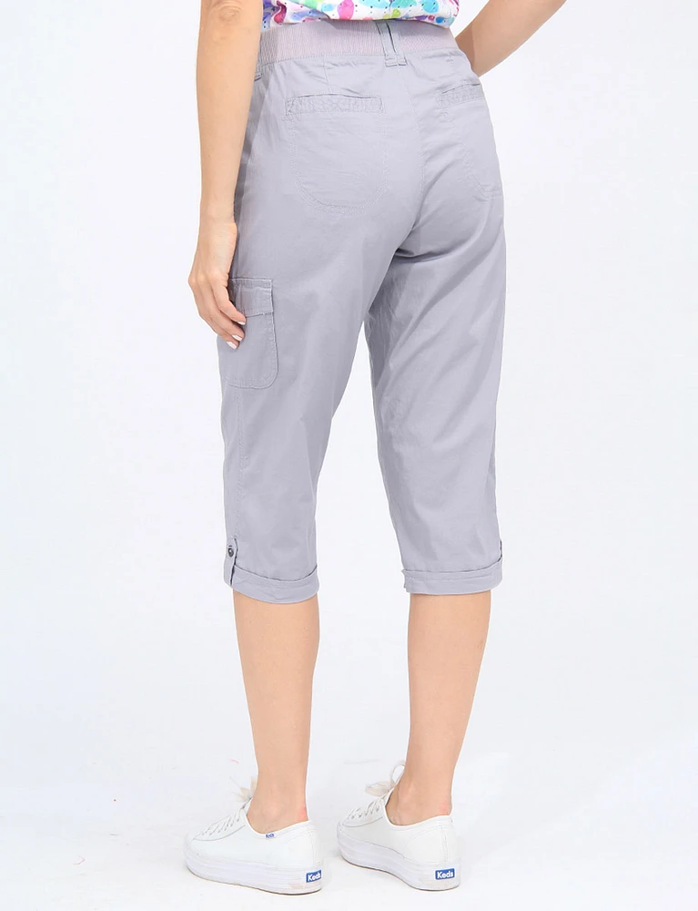 Taylor Stretchy Cargo Capri With Side Tabs And Buttons By Dash Clothing