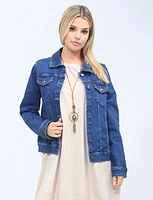 Chic Denim Trucker Jacket With Patch Pockets By Dash Clothing