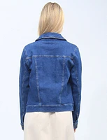 Chic Denim Trucker Jacket With Patch Pockets By Dash Clothing