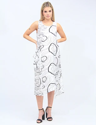 Sleeveless Patchwork Abstract Printed A-Line Dress Large Pocket by Radzoli