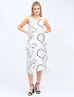 Sleeveless Patchwork Abstract Printed A-Line Dress Large Pocket by Radzoli
