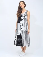 Sleeveless V-neck Patchwork Geometric Print A-Line Dress by Radzoli