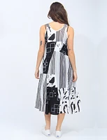 Sleeveless V-neck Patchwork Geometric Print A-Line Dress by Radzoli