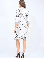 Chic Black and White Abstract Print Three-quarter Sleeve Shirt Dress by Radzoli