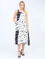 Patchwork Polka Dot and Stripe Dress with a Patch Pocket by Fashion Concepts