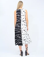 Patchwork Polka Dot and Stripe Dress with a Patch Pocket by Fashion Concepts