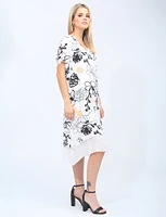 Floral Short Sleeve 2 Tier V-neck Dress by Fun Sport