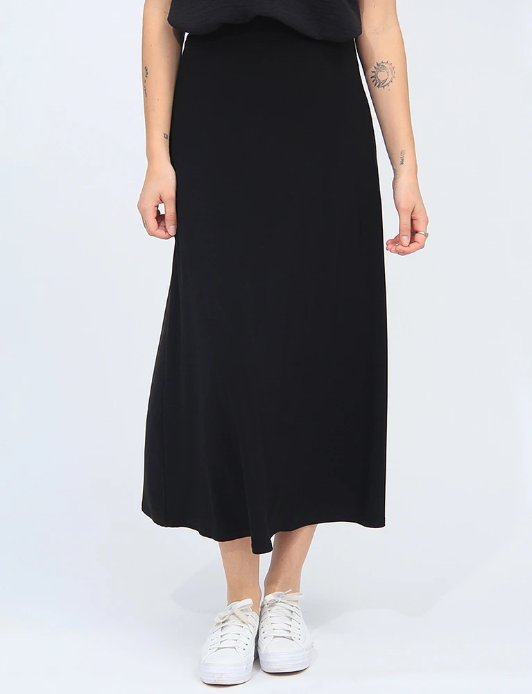 A-line Black Sretch Maxi Skirt by Vamp