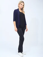 Pointelle Knit Navy Shrug With 3/4 Sleeves And Draped Front By Vamp