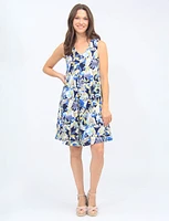 Floral Sleeveless A-Line Front Pleat Dress By Vamp