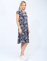 Navy Short Sleeves Round Neck Floral Print Dress By Vamp