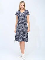 Navy Short Sleeves Round Neck Floral Print Dress By Vamp