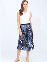 Floral A-line Elastic Waistband Lined Skirt By Vamp