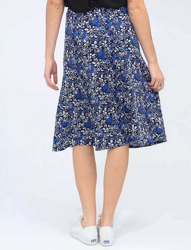 Stretch Mid-length Trapeze Skirt With Embossed Floral Pattern By Vamp 