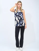 Floral Sleeveless V-Neck Top With Front Pleat By Vamp