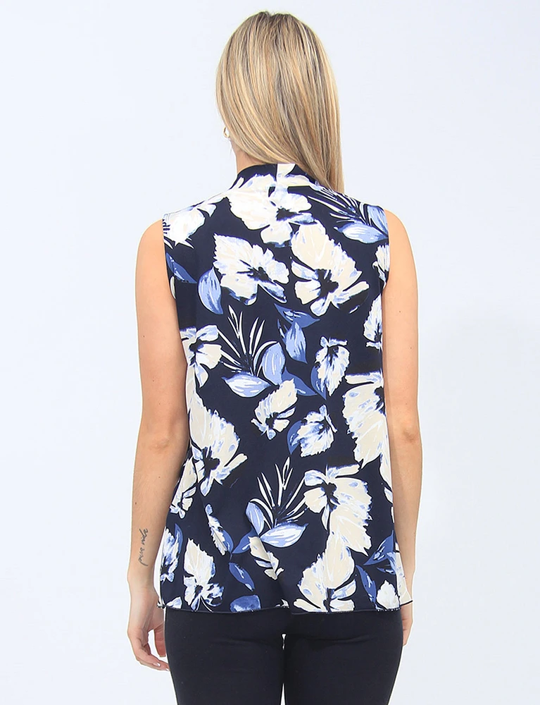 Floral Sleeveless V-Neck Top With Front Pleat By Vamp