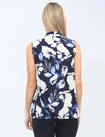 Floral Sleeveless V-Neck Top With Front Pleat By Vamp
