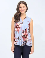 Floral Sleeveless Pleat Front And Side Slits Top By Vamp