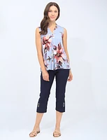 Floral Sleeveless Pleat Front And Side Slits Top By Vamp