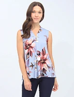 Floral Sleeveless Pleat Front And Side Slits Top By Vamp