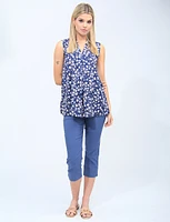 Chic Floral Sleeveless Top With Pleat On The Front By Vamp