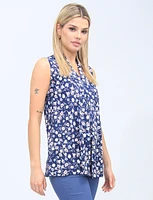 Chic Floral Sleeveless Top With Pleat On The Front By Vamp