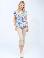 Abstract Nautical Palm Tree Print Short Sleeve Stretch Top By Vamp