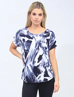 Abstract Brush Strokes Top With Cap Sleeves and Round Neck by Vamp